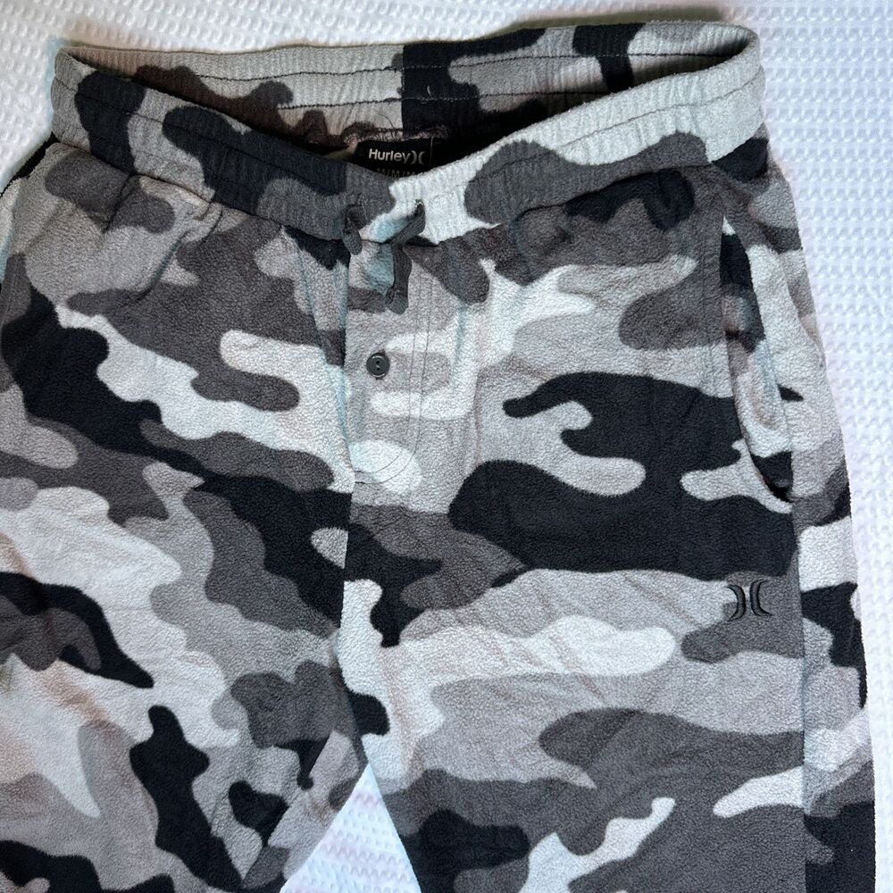 Hurley Sweatpants Mens Medium Gray Fleece Jogger Pants Elastic Waist Logo